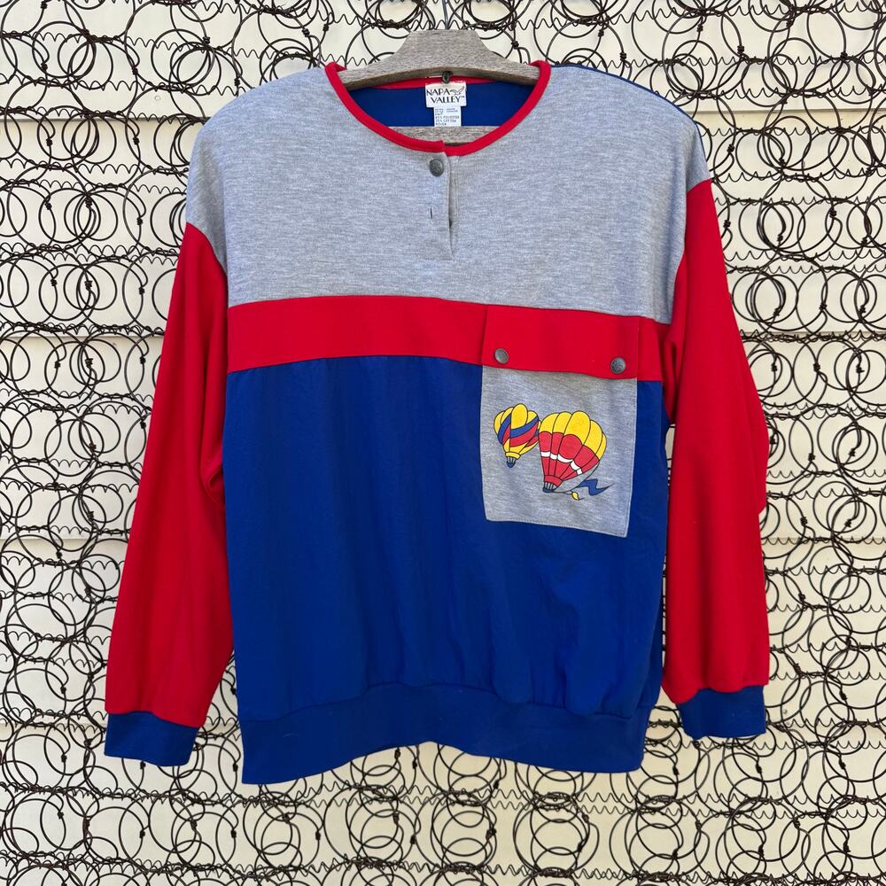 Napa Valley Hot Air Balloon Primary color Block Blouse Sweatshirt Windbreaker S